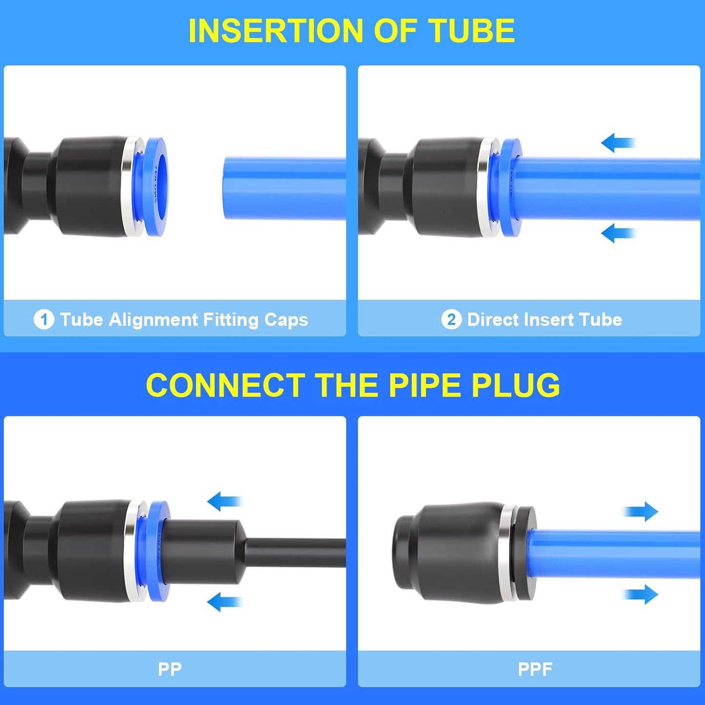 TAILONZ PNEUMATIC 5/16 Inch od Push to Connect Fittings Pneumatic Fittings Kit 10 Spliters+10 Elbows+10 tee+10 Straight+10 PPF+10 PP (60 pcs)