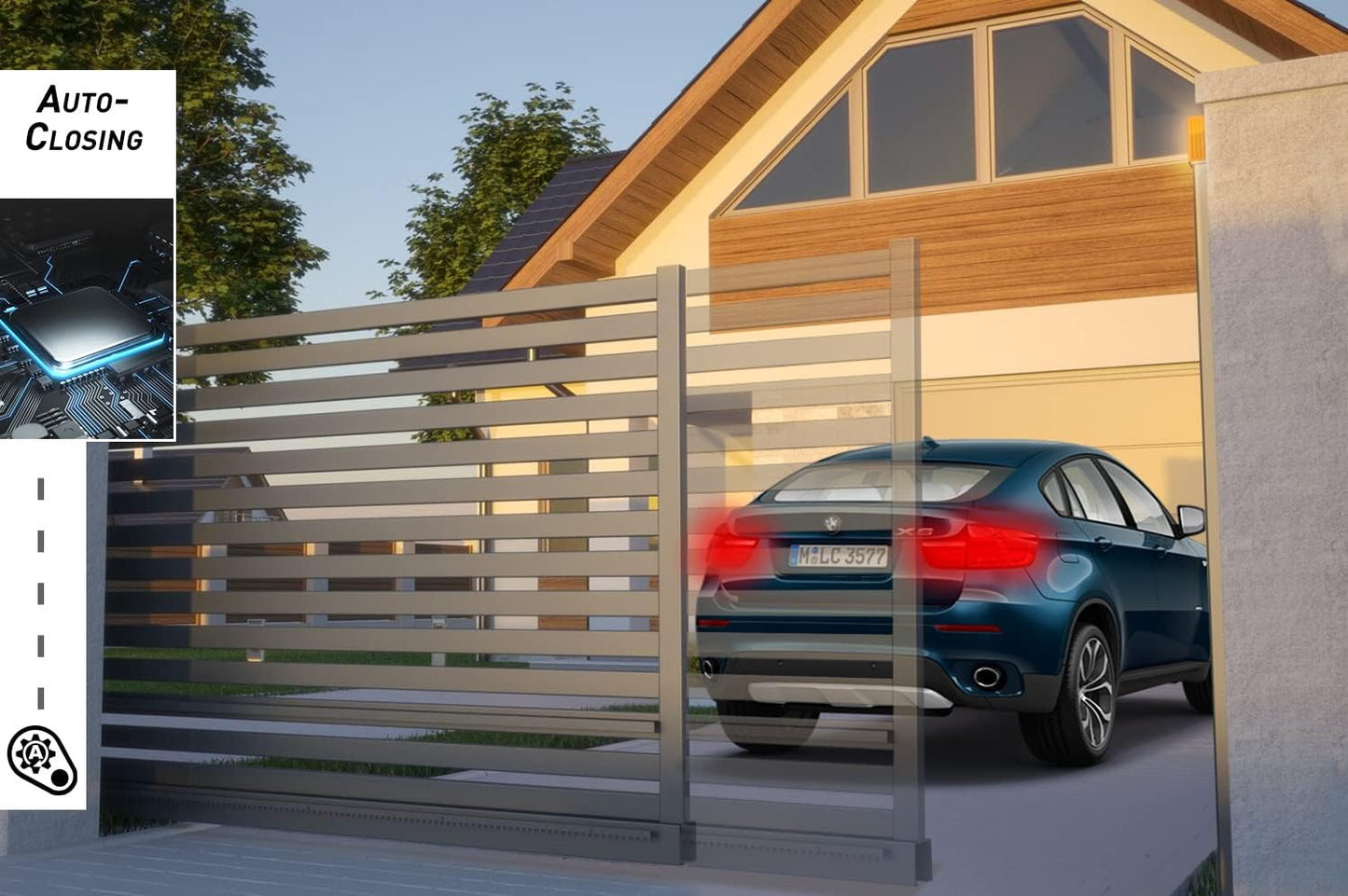 Blütezeit 2650lb Automatic Sliding Gate Opener Rack Drive Operator for Heavy Driveway Slide Gates Up to 40 Feet, Rolling Gate Motor with 2 Remote Controls, Infrared Sensor & Complete Hardware Kit