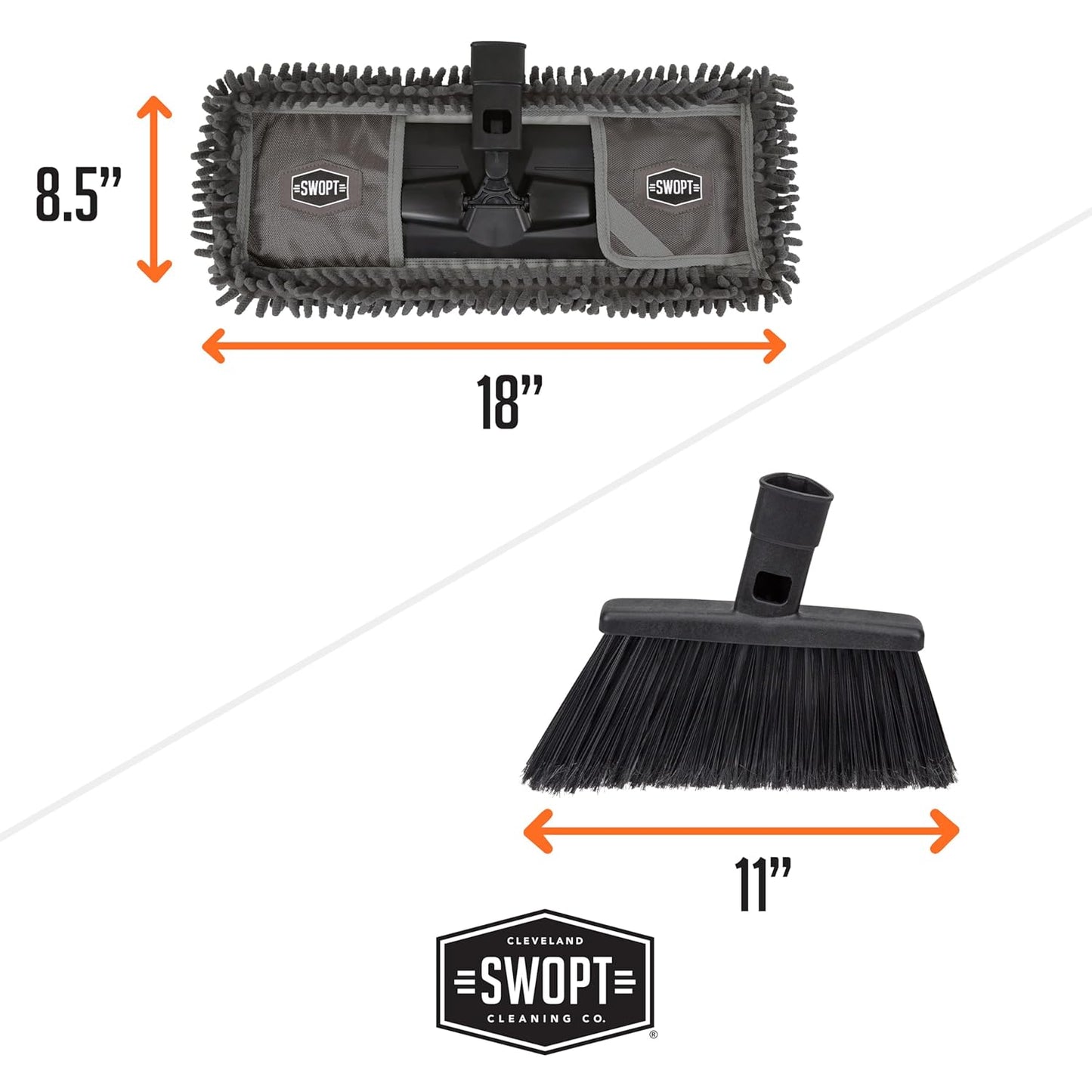 SWOPT Indoor Kit — Includes 18” Dust Mop, Cotton Mop, Angle Broom, 48” and 60” Steel Handles, and Organizer — Cleaning Heads with Long Handle Interchangeable with All SWOPT Cleaning Products