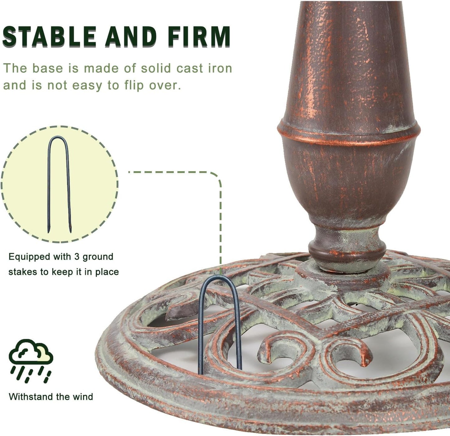 27.5’’H Cast Iron Pedestal Bird Bath,Metal Bird Bath for Outdoor,Vintage Metal Bird Bath Garden Decoration