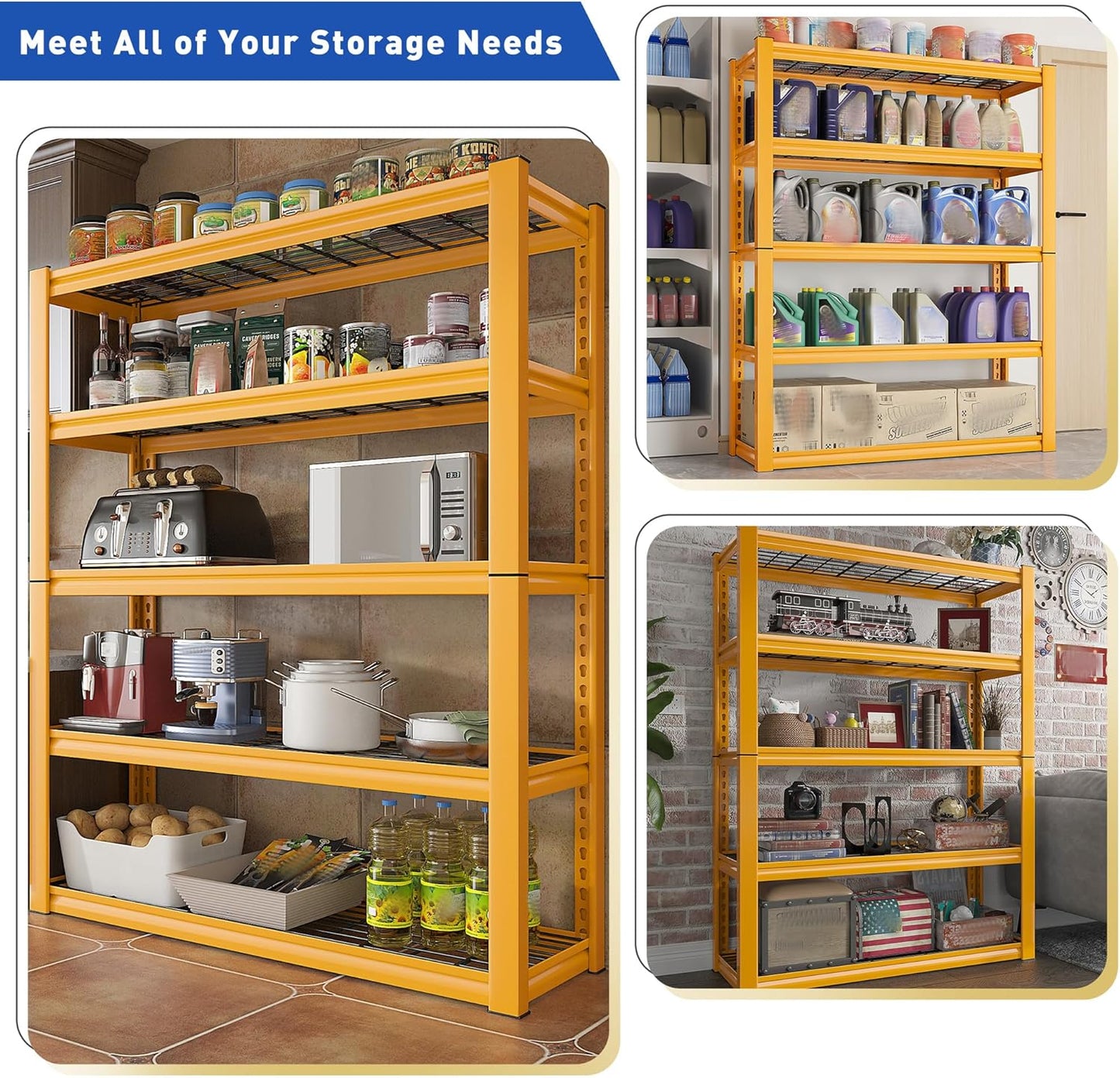 REIBII Storage Shelves 40''W Garage Shelving Heavy Duty Metal Shelving 2000LBS Metal Shelves 5 Tier Industrial Shelf for Kitchen Pantry Warehouse Basement 72" H x 40''W x 17.8''D Yellow, 2 Pack