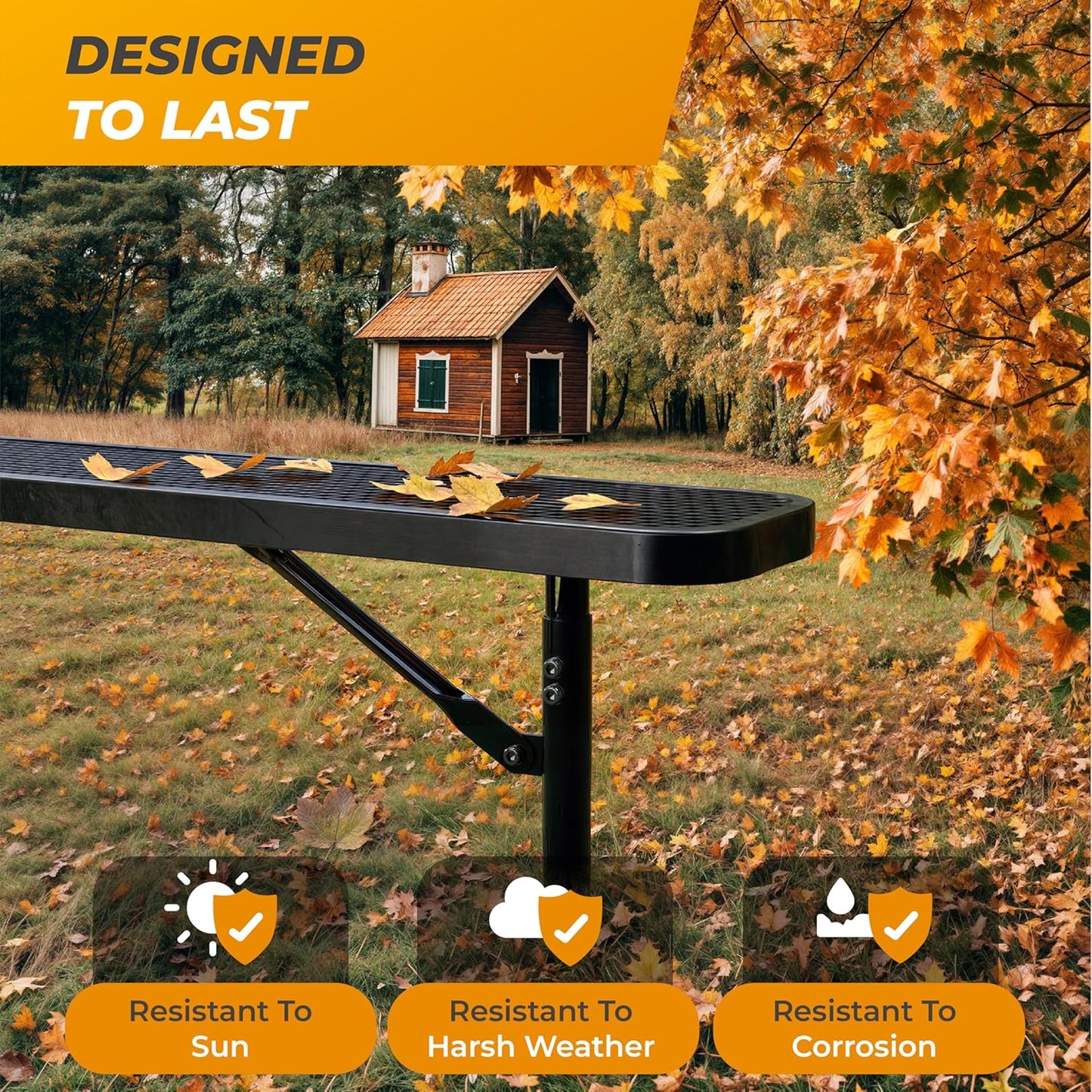 Heavy-Duty Outdoor Metal Bench, Thermoplastic-Coated, Inground, Weatherproof, Commercial-Grade for Parks, Gardens, Patios, Stores & More (6 Ft - Inground, Black)