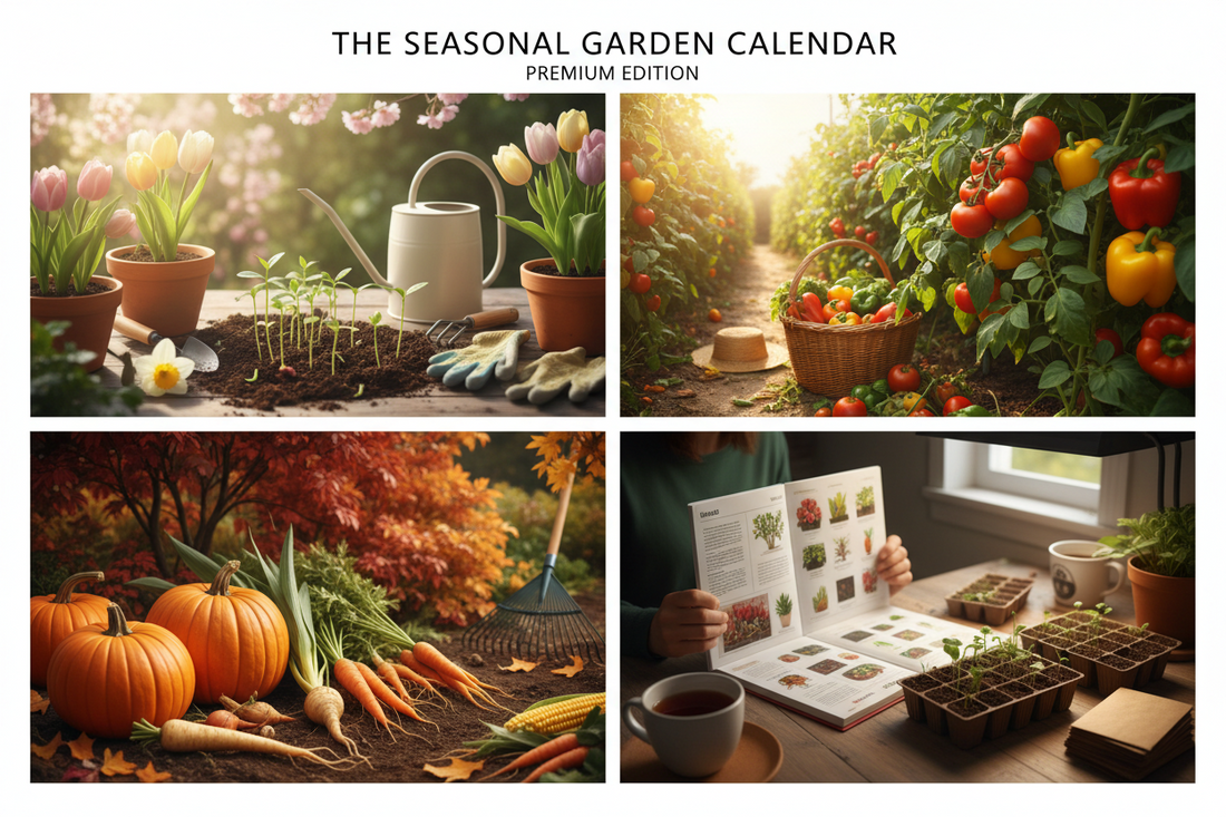 Seasonal garden calendar showing what to plant month by month across all four seasons
