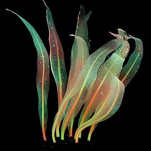 2Pcs Soft Silicone Aquarium Plants Glowing Kelp Fish Tank Plants Decor Artificial Aquarium Plant Decoration Simulation Artificial Water Grass for Fish Tank,Orange,7inch