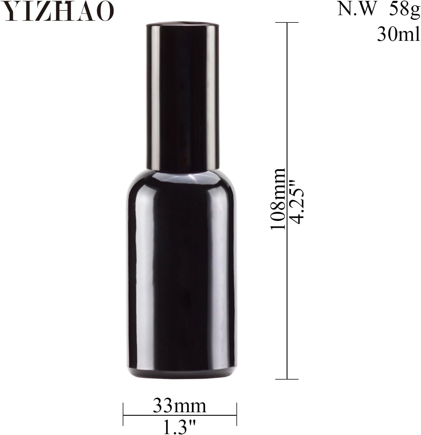 YIZHAO Black Glass Spray Bottles 1oz, with Small Fine Mist Spray, Metal Cap, Refillable for Essential Oil,Travel,Cleaning,Perfume,Aromatherapy,Makeup – 12 Pcs