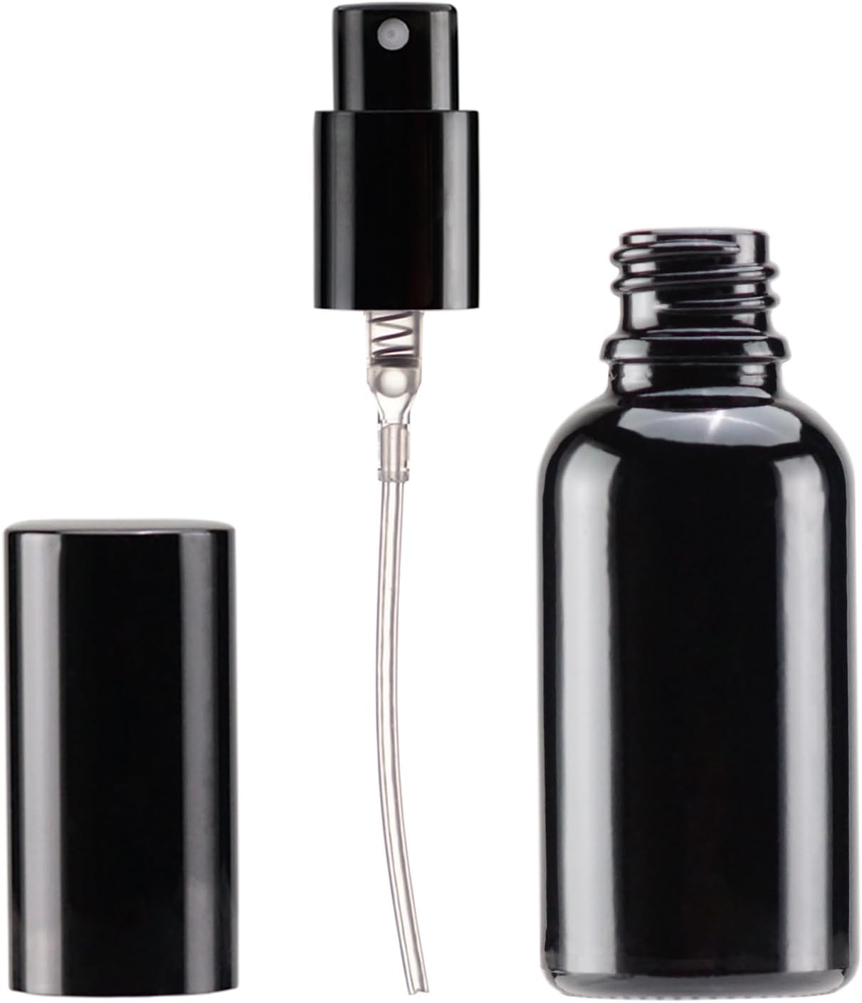 YIZHAO Black Glass Spray Bottles 1oz, with Small Fine Mist Spray, Metal Cap, Refillable for Essential Oil,Travel,Cleaning,Perfume,Aromatherapy,Makeup – 12 Pcs