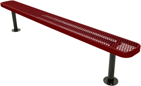 Heavy-Duty Outdoor Bench Thermoplastic Coated, Expanded Metal, Commercial-Grade Seating, Made in America (Surface Without Back, 8 Ft, Textured Burgundy)