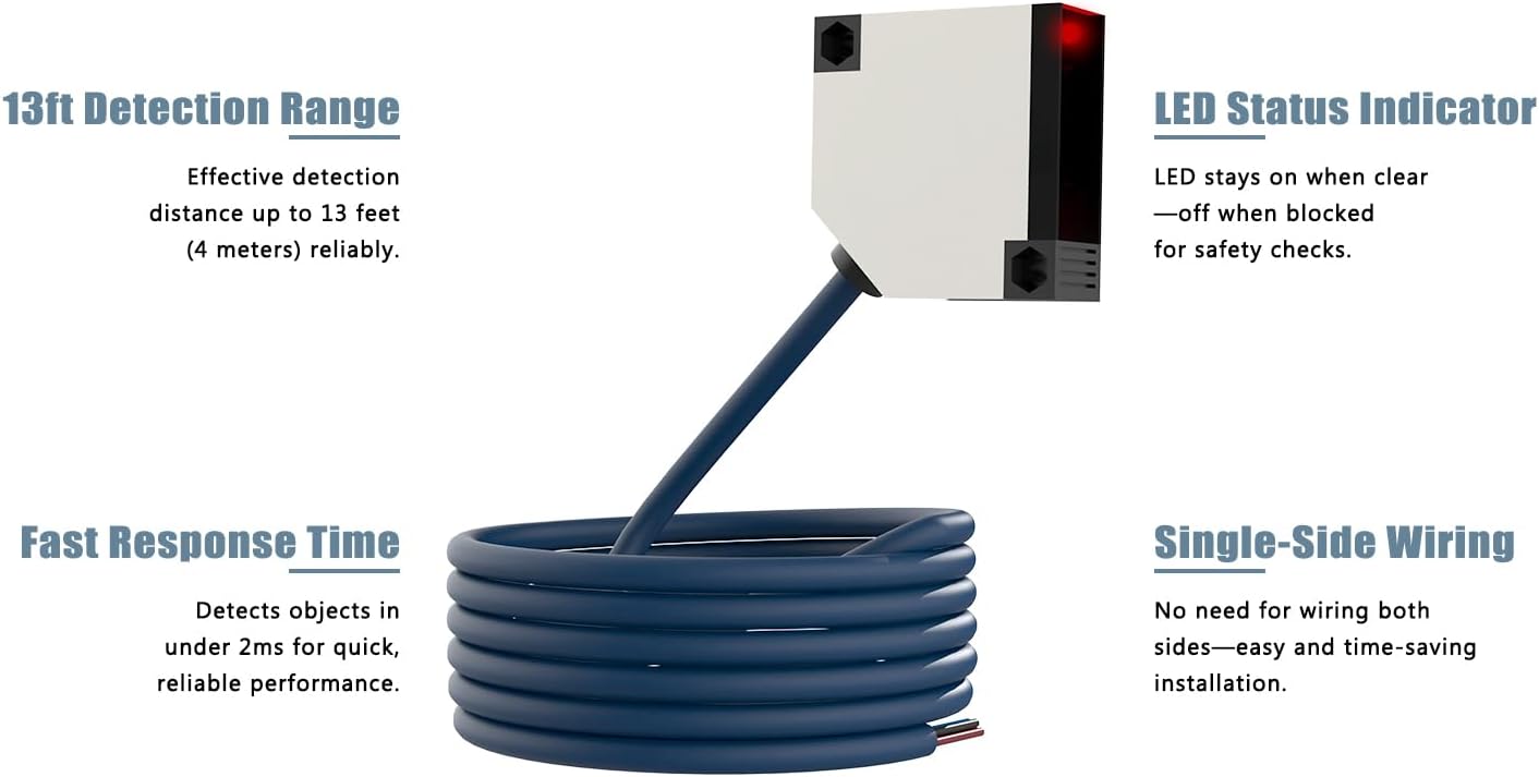 Blütezeit 1100lb Sliding Gate Opener with 13ft Retro-Reflective Photoelectric Beam Sensor | Chain Drive Motor with 2 Remotes, 16.4ft Chains & Wall-Mounted Safety Reflector Switch