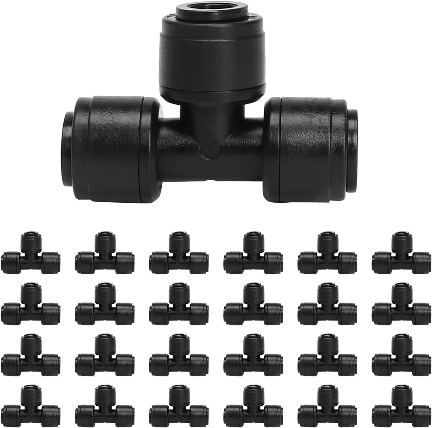 MIXC 24 Pack 1/4" Drip Irrigation Connectors, Quick Connect Fittings for 1/4 Inch Drip Tubing, Push-to-Fit Tee Fittings for Sprinkler & Irrigation Systems(1/4'' Brbed Tee Connectors-24P)