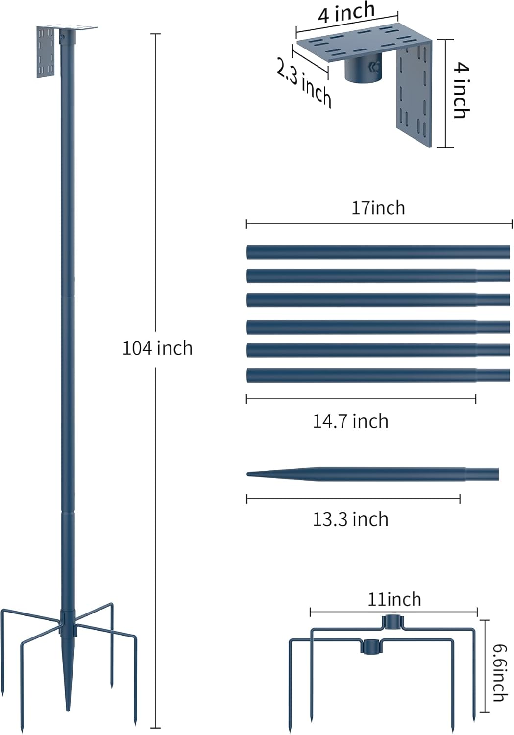 Bird Feeder Pole Stand – 104 Inch Height Feeding Station with 1-Inch Dia Heavy Duty for Hanging Feeders, Bird House Pole Mount Kit for Outdoor, Slip-Fit Connection，Blue