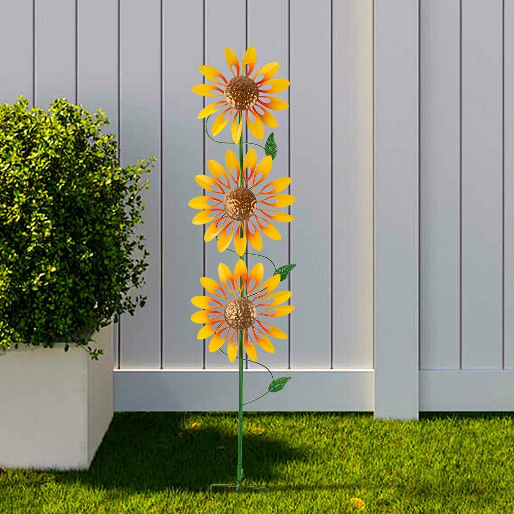 Stargarden Wind Spinners Outdoor, Sunflower Wind Spinner, Kinetic Metal Pinwheels Decorative Windmills for Yard, Lawn, Garden Decor