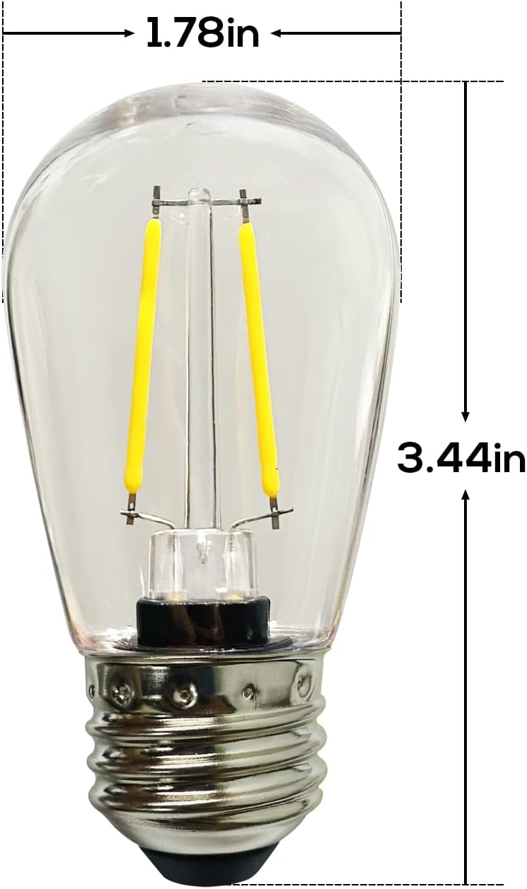Banord 15 Pack Dimmable 2W S14 Replacement LED Bulbs, 2700K Warm White Waterproof Outdoor String Lights Vintage LED Filament Bulb, Shatterproof E26 Screw Base Edison Light Bulbs