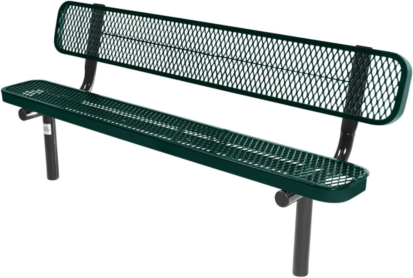 Heavy-Duty Outdoor Bench Thermoplastic Coated, Expanded Metal, Commercial-Grade Seating, Made in America (Inground with Back, 6 Ft, Textured Dark Green)