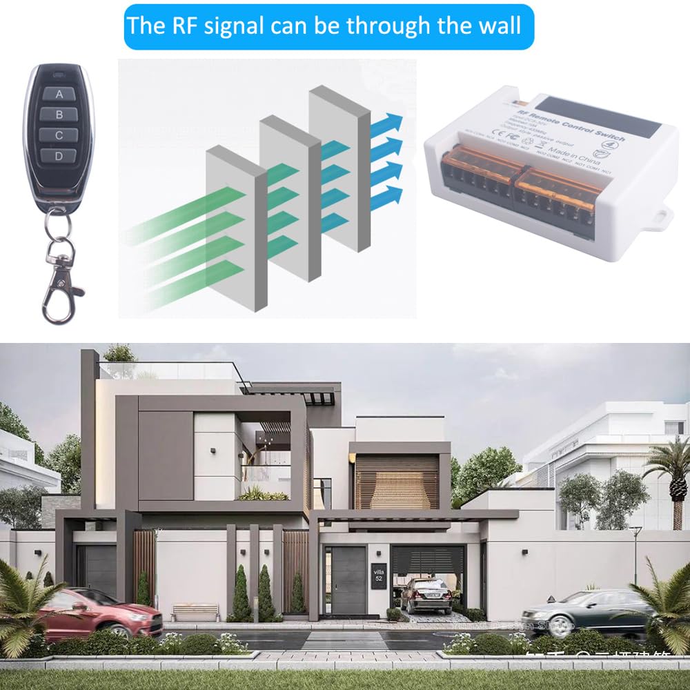 12V 24V 2 Channels Wireless Relay Remote Control Switch, RF 433Mhz DC 5V-30V Garage Door Opener Wireless Switch with Receiver 2 Transmitters, Easy to Terminal Wiring (4CH 1* Controller 433Mhz)