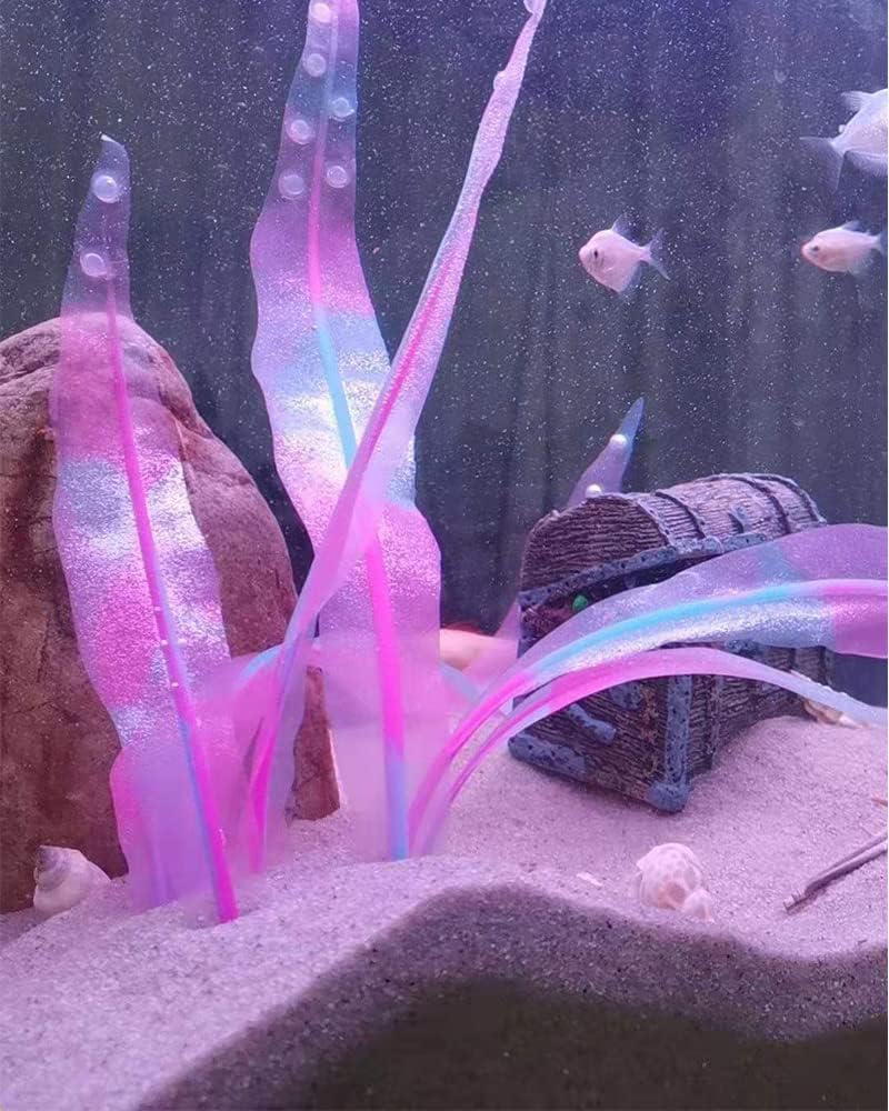 1Pcs Aquarium Decoration Pink Plants Simulation Artificial Water Grass Plastic Fish Tank Decor Plant Soft Silicone Glowing Kelp Ornament Aquarium Accessories,Pink,9.84in