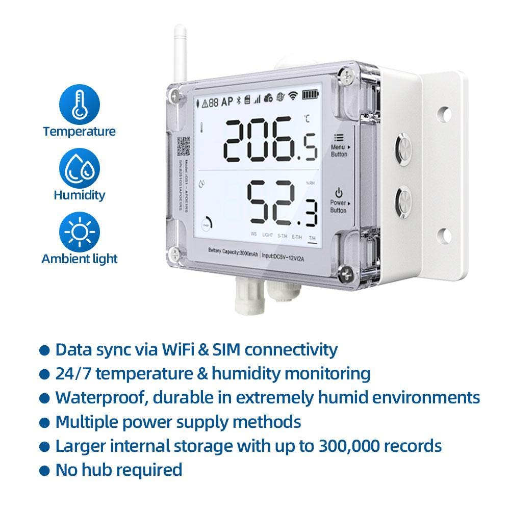 Ubibot Thermometer Hygrometer, Wireless Temperature Data Logger, Remote Humidity Monitor for Refrigerated Truck Free App Email Alarm, IFTTT 2.4GHz only (GS1-AL4G1RS WiFi & SIM)