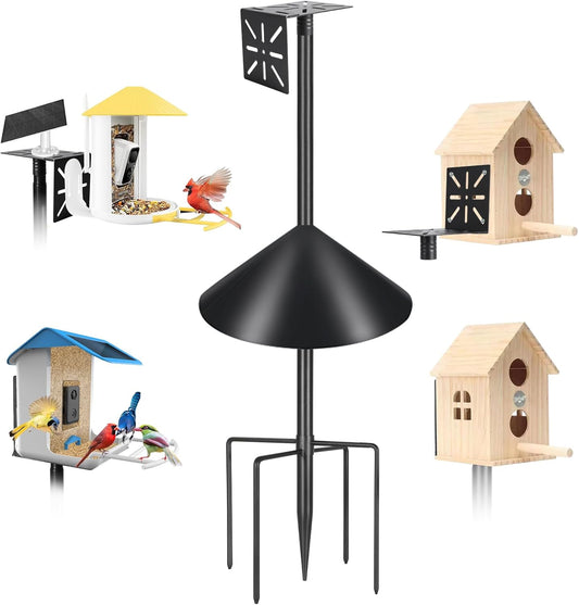 Smart Bird Feeder Pole with Squirrel Baffle & Bath-Heavy Duty Adjustable 3-6.6ft Universal Stand Mount for Backyard&Outdoor Bird Houses/Cameras (80'Pole-Baffle)