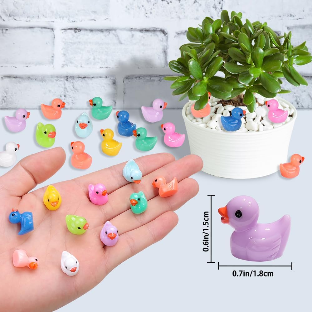 200pcs Tiny Ducks 10 Colors Little Duck Figures Mini Resin Ducks Plastic Small Miniature Ducks Bulk for Dollhouse Decor Micro Fairy Garden Landscape Aquarium Tiny Toys