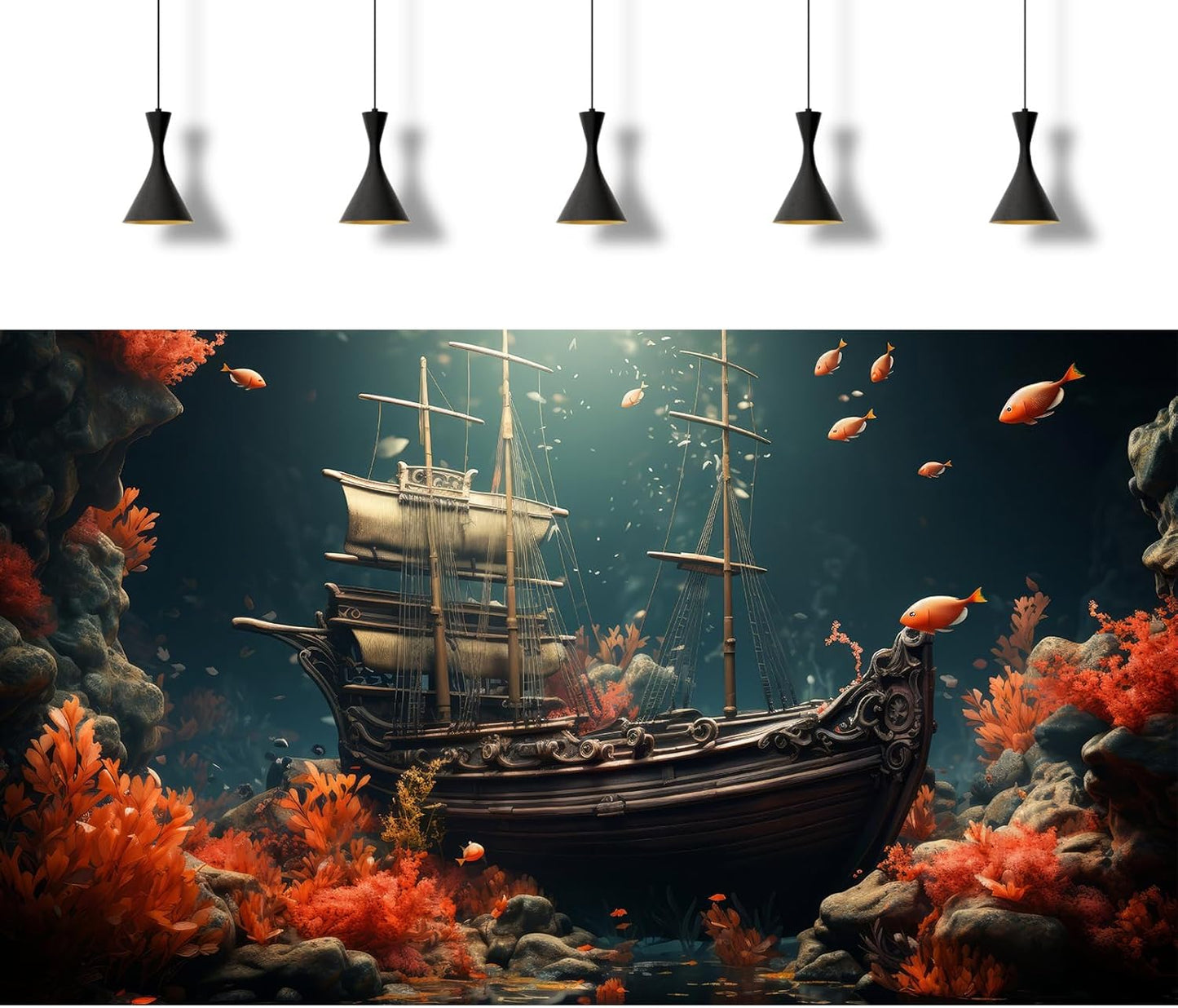 Pirate Shipwreck Aquarium Background Under The Sea Coral Reefs Fish Tank Background Underwater Sunken Ship Landscape Terrarium Background Tropical Sea Marine Life Aquarium Tank Background 36x20in