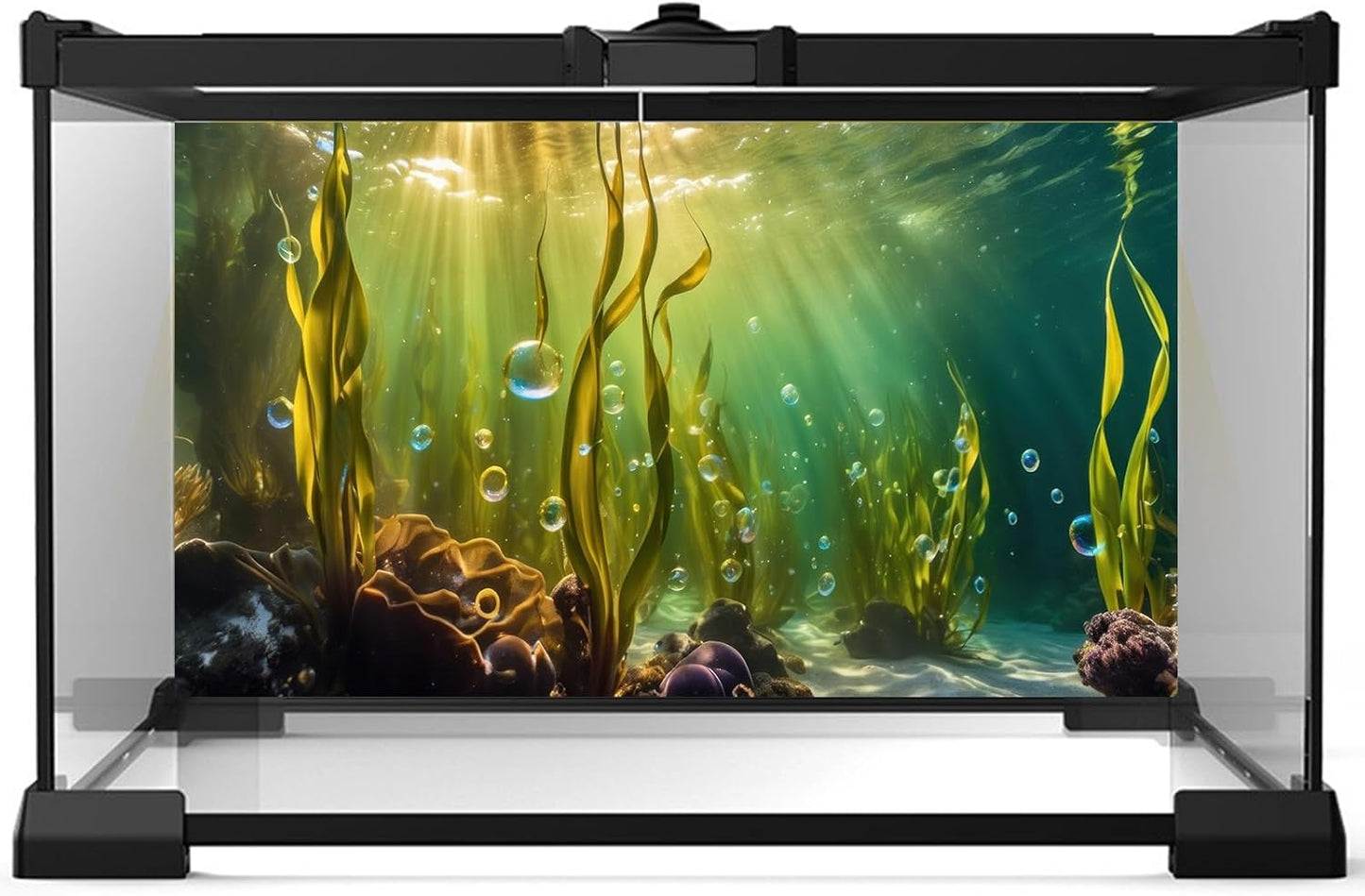 Aquarium Background Underwater Beautiful Coral Reef with Seaweed Bubbles Terrarium Backdrop Aquatic Plants Sunlight Rays Fish Tank Background Tank Aquarium Wallpaper Poster Decor Vinyl 72x24in