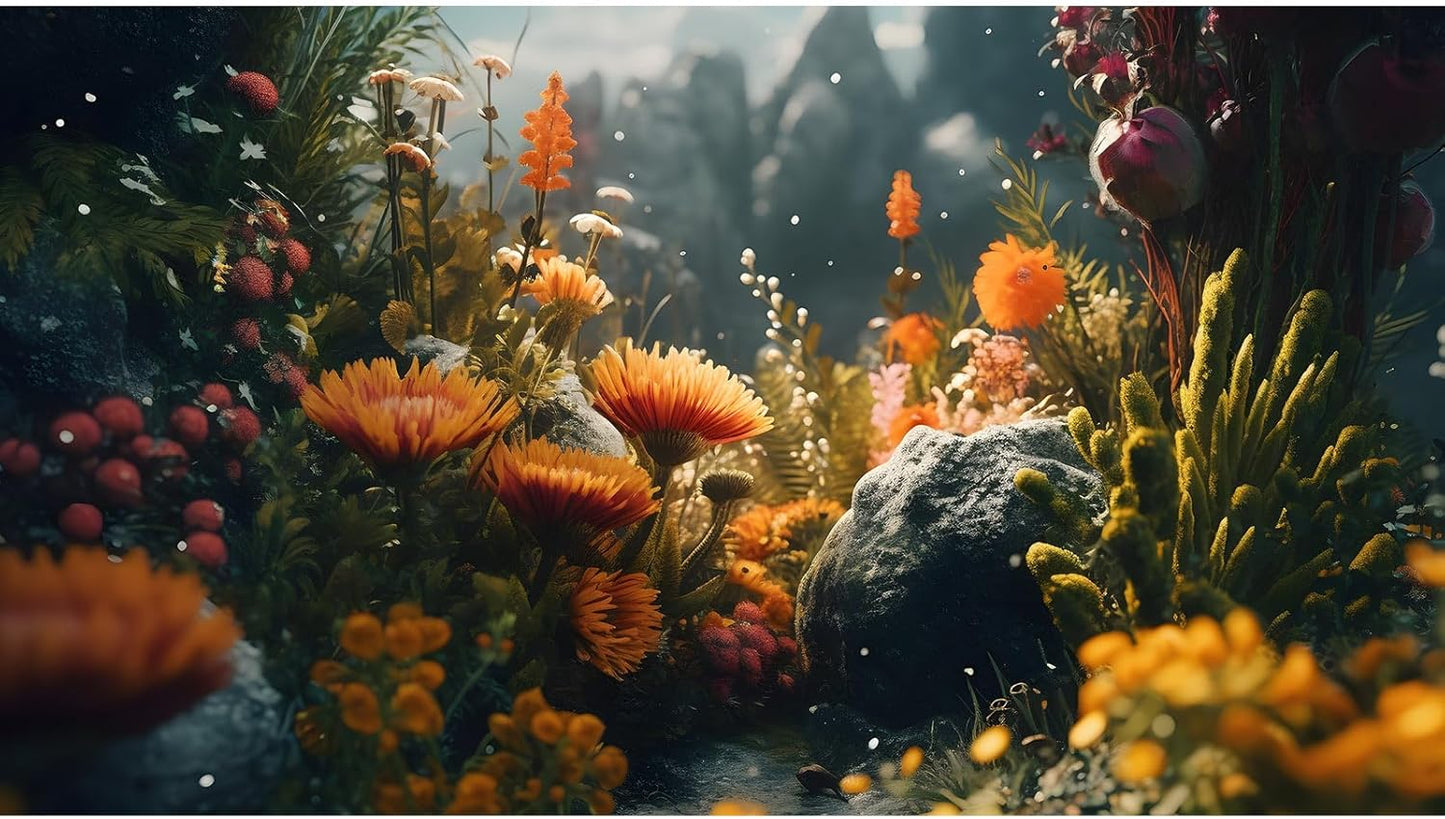 Foggy Stone Terrarium Background Green Seaweed Scenery Orange Floral Aquarium Background Durable Reptile Habitat Flower Background Mysterious Tank Backdrop Vinyl 36x24in