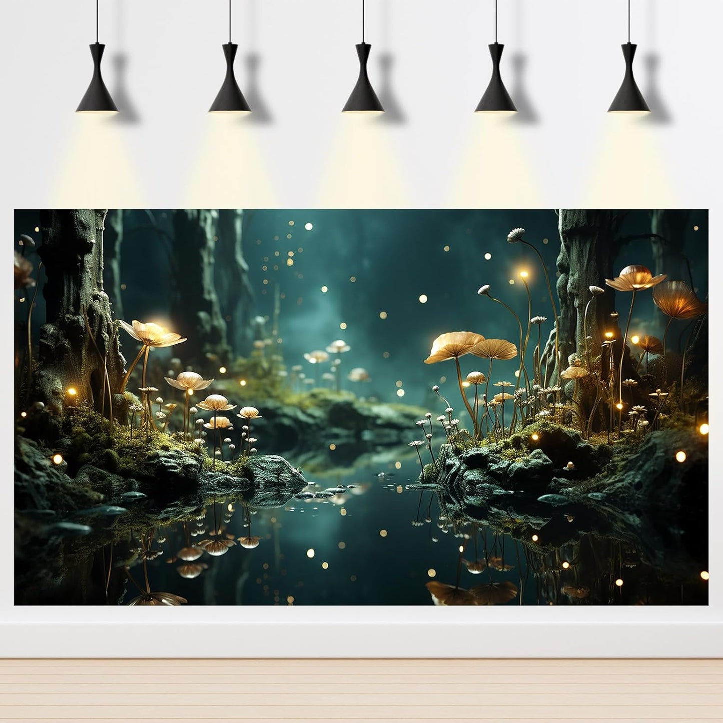 Fantasy Aquarium Background Rock Flowers Tranquil Water Scene Terrarium Backdrop Fantasy Lights Fish Tank Background Reptile Habitat Backdrop Aquarium Poster Wallpaper Decor Vinyl 24x12in