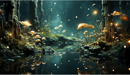 Fantasy Aquarium Background Rock Flowers Tranquil Water Scene Terrarium Backdrop Fantasy Lights Fish Tank Background Reptile Habitat Backdrop Aquarium Poster Wallpaper Decor Vinyl 72x16in