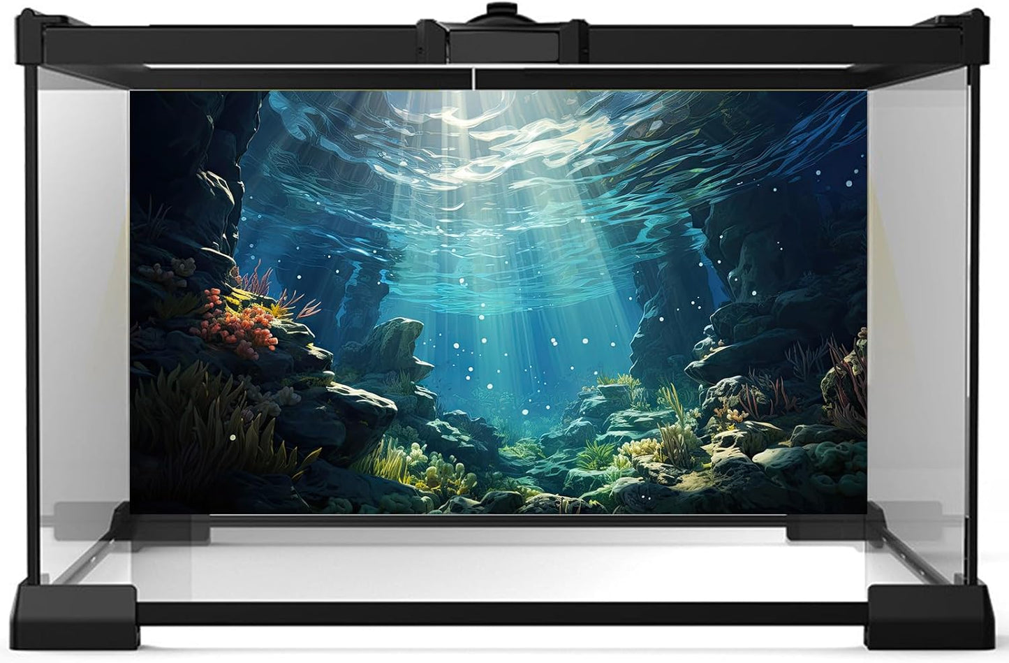Underwater Aquarium Background Corals and Tropical Fish Terrarium Backdrop Rock Aquatic Plants Sunlight Rays Fish Tank Background Tank Aquarium Wallpaper Poster Decor 30x12in