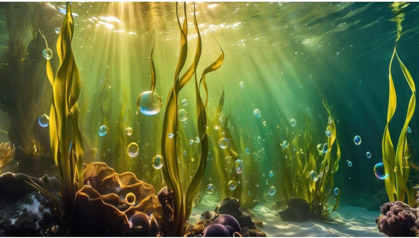 Aquarium Background Underwater Beautiful Coral Reef with Seaweed Bubbles Terrarium Backdrop Aquatic Plants Sunlight Rays Fish Tank Background Tank Aquarium Wallpaper Poster Decor Vinyl 48x20in
