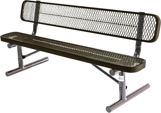 Heavy-Duty Outdoor Bench Thermoplastic Coated, Expanded Metal, Commercial-Grade Seating, Made in America (Portable with Back, 6 Ft, Textured Gold Vein)