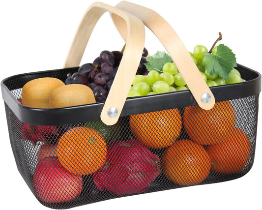 Garden Harvest Basket,Delicate Harvest Basket for Garden Vegetables,Practical Metal Mesh Wire Basket with Handle Suitable for Bathroom,Cabinet,Kitchen(Black)