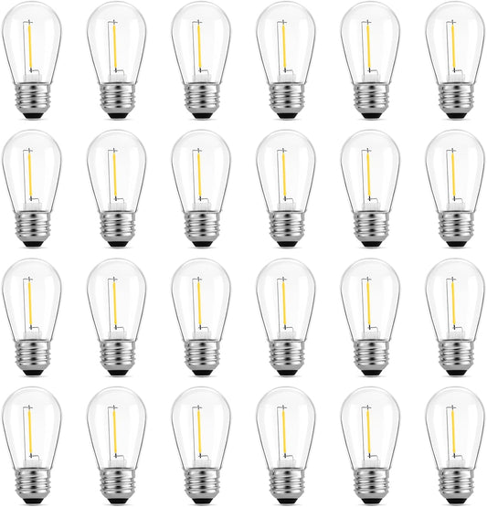 Meconard 24-Pack LED 1W String Light Bulbs, S14 Plastic Shatterproof Edison Vintage Style Replacement 1 Watt Outdoor Light Bulbs 2200K, Waterproof, Warm White Equivalent to 11w, E26 Base