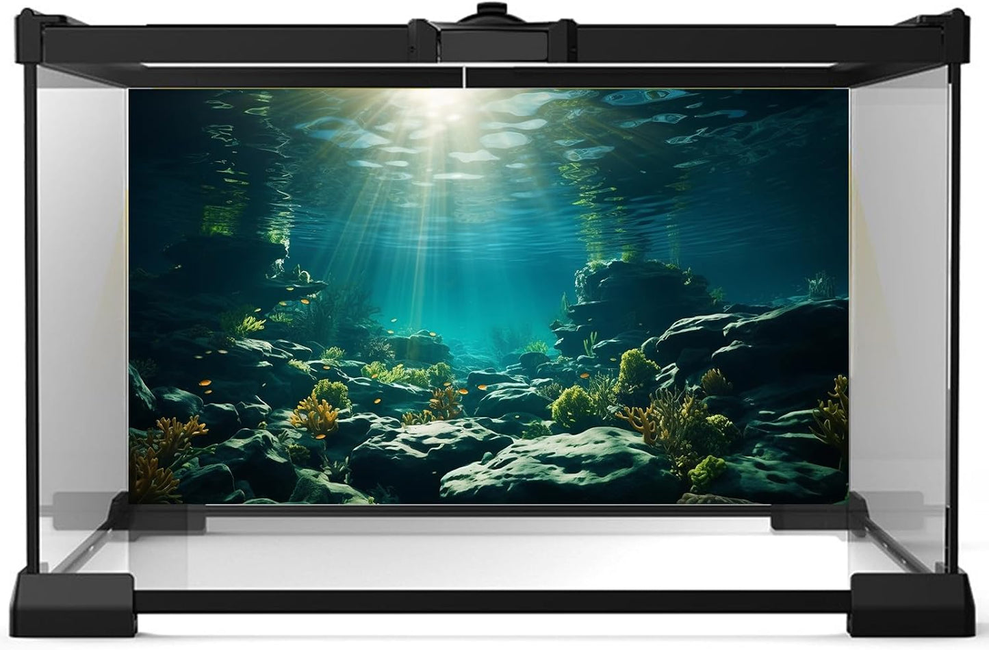 Aquarium Background Underwater Aquatic Plants Rocks Fish Terrarium Backdrop Sunlight Rays Coral Fish Tank Background Cave Style Landscape Sea Grass Tank Wallpaper Poster Vinyl 24x12in