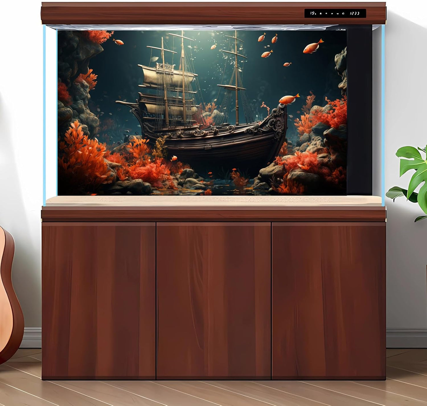 Pirate Shipwreck Aquarium Background Under The Sea Coral Reefs Fish Tank Background Underwater Sunken Ship Landscape Terrarium Background Tropical Sea Marine Life Aquarium Tank Background 72x18in