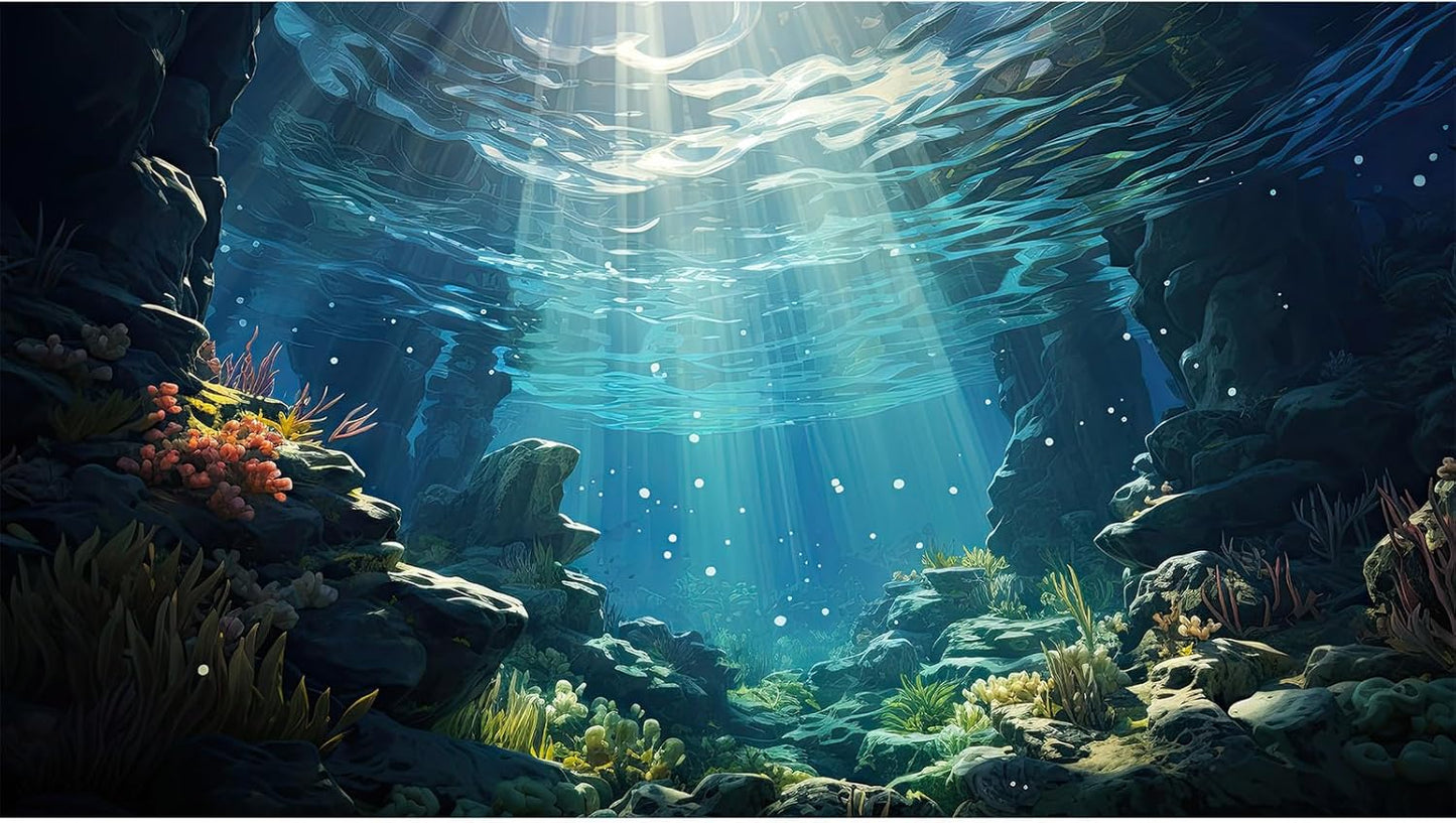 Underwater Aquarium Background Corals and Tropical Fish Terrarium Backdrop Rock Aquatic Plants Sunlight Rays Fish Tank Background Tank Aquarium Wallpaper Poster Decor 24x12in