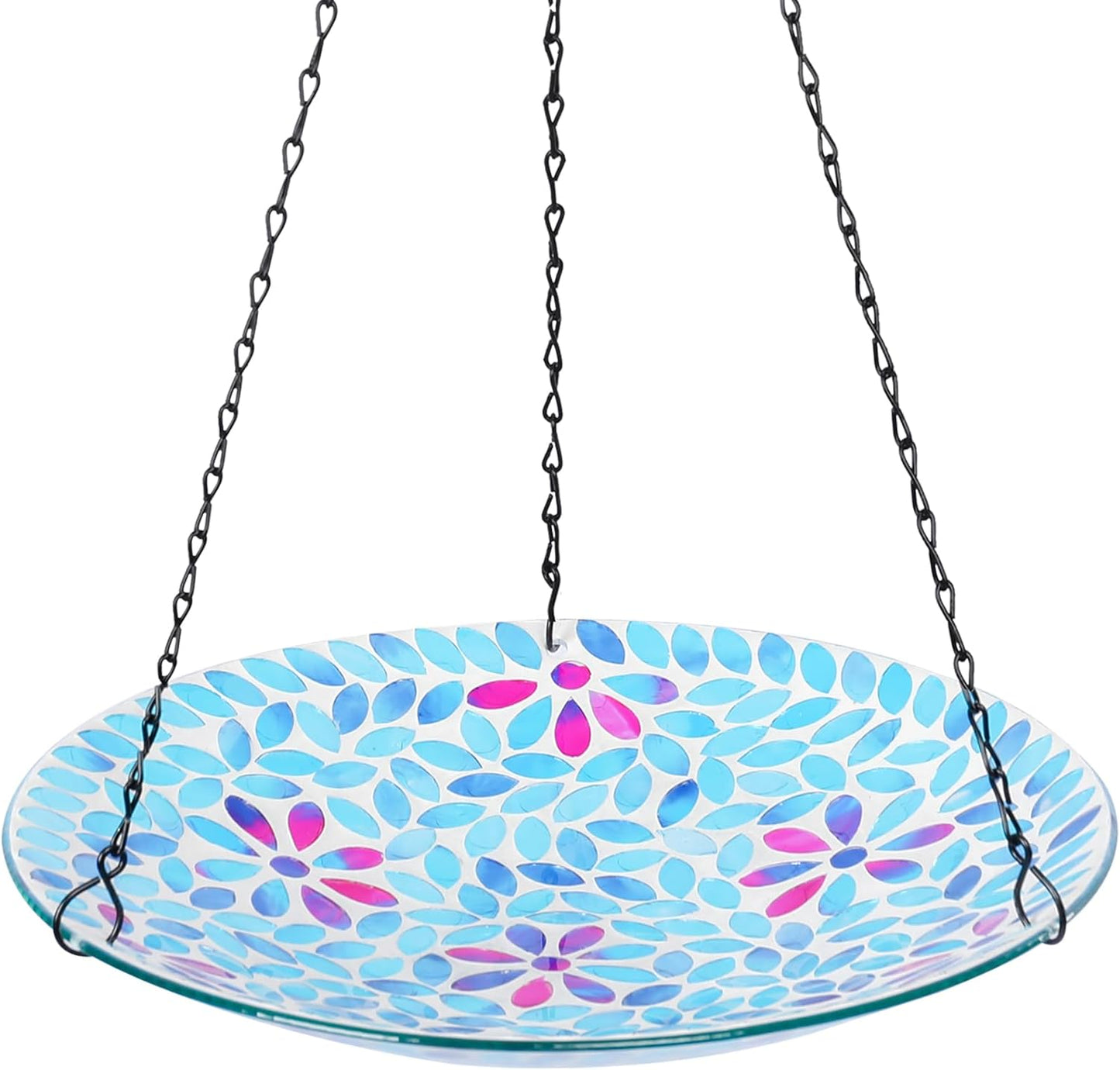 MUMTOP Mosaic Hanging Bird Bath-Bird Baths for Outdoors - 12 Inch Glass Bird Water Bowl Bird Feeders for Outside, Garden, Lawn Yard Decor（Blue）