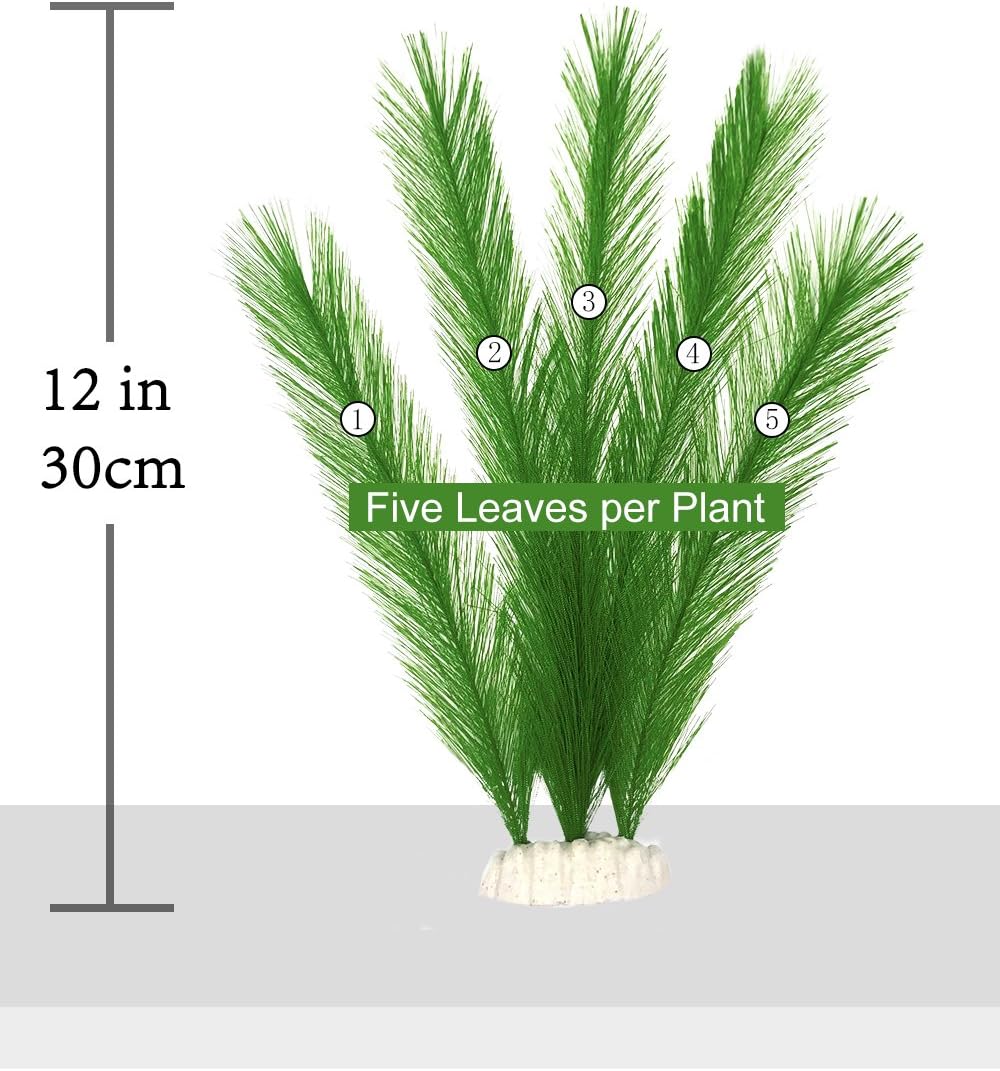 BEGONDIS Aquarium Decorations 5Pcs Fish Tank Artificial Green Water Plants Made of Silk Fabrics Plastic