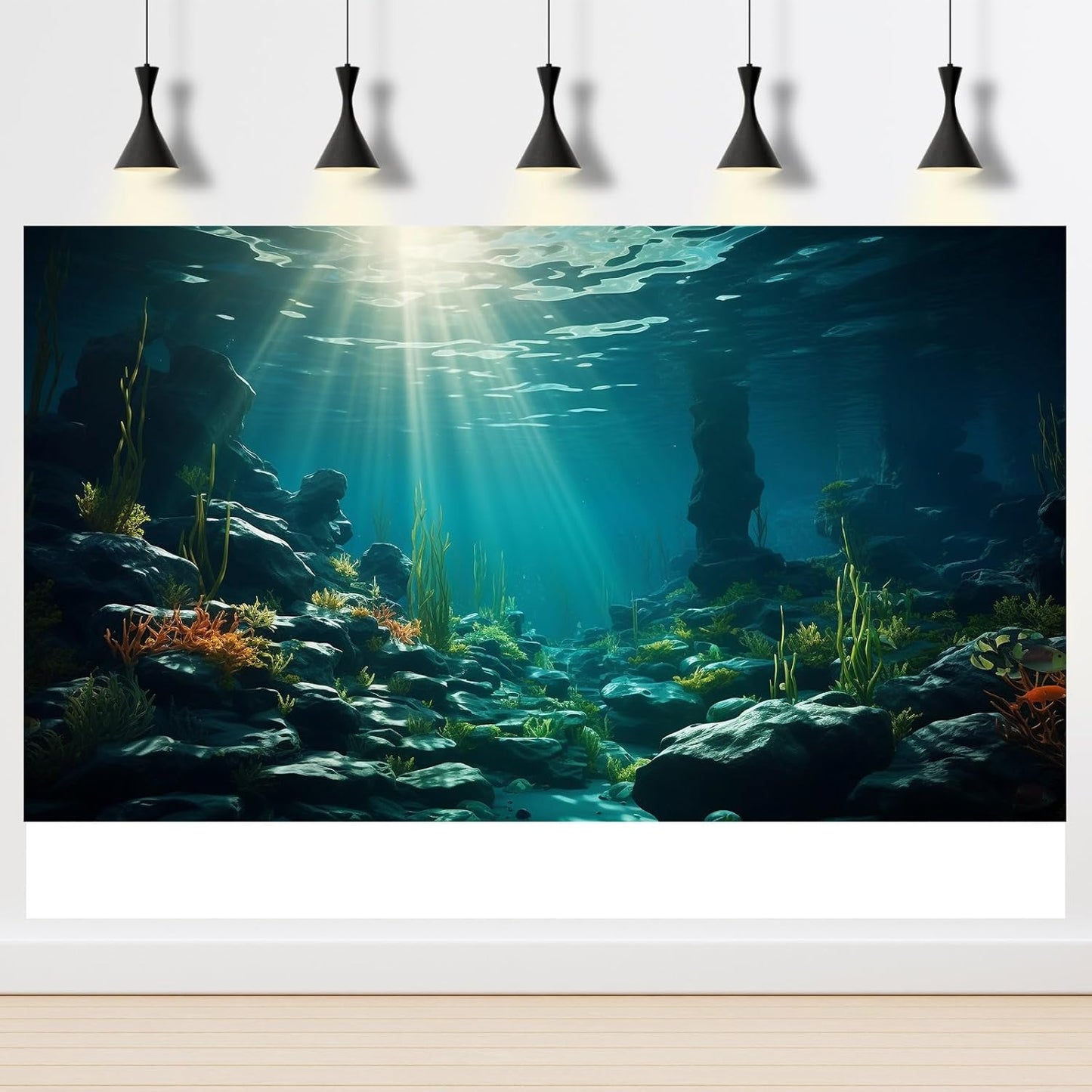 Aquarium Background Ocean Floor Fish Tank Background Underwater Coral Reef Stone Aquarium Backdrop Seaweed Background Sunlight Tank Backdrop Perfect Aquarium Backdrop Durable Vinyl 30x12in