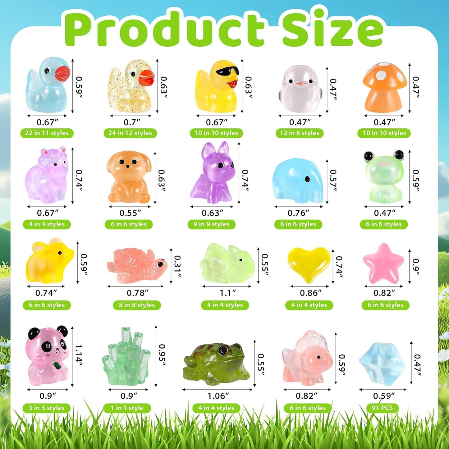 241 Pcs Luminous Mini Resin Animals Small Little Tiny Resin Figurines Glow in The Dark for Crafts Micro Landscape Decoration Fairy Garden Accessories