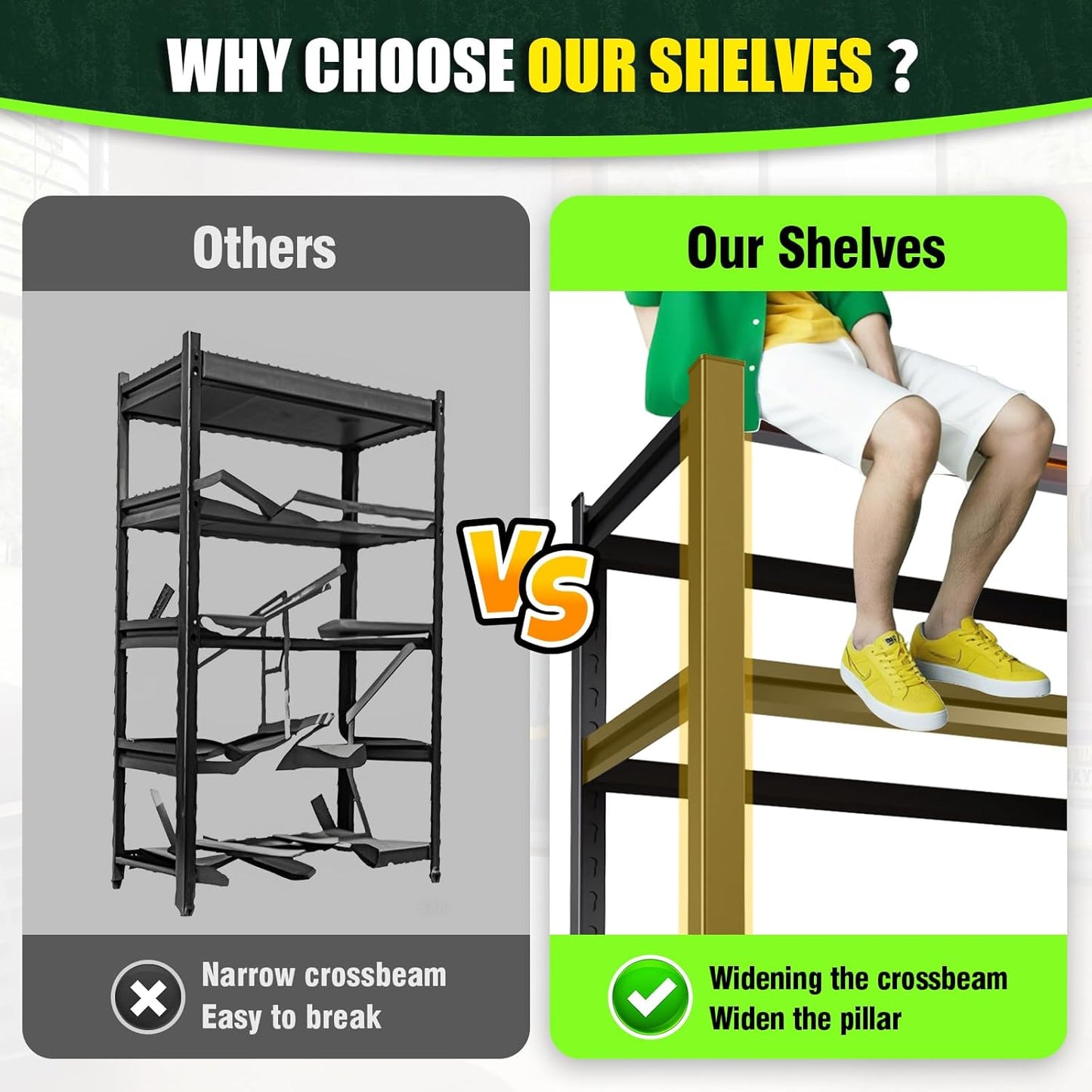 72”H Garage Shelving 2500LBS Adjustable Storage Shelves,5 Tier Metal Steel Heavy Duty Shelving Unit, Industrial Utility Rack Shelf, Storage Organize for garage, Basement ,Black ,72''H*35.4''W*15.7''D