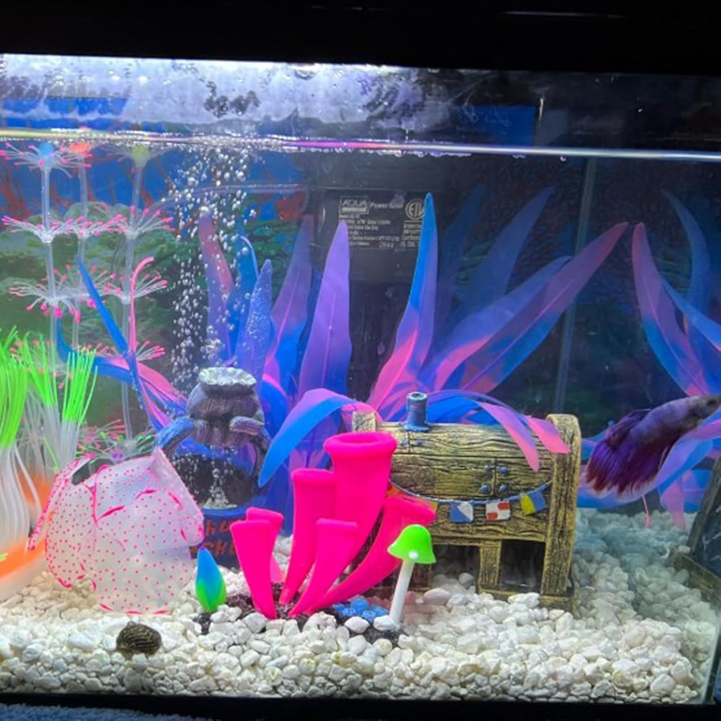 1Pcs Aquarium Decoration Plants Simulation Artificial Water Grass Fish Tank Decor Silicone Glowing Kelp Ornament Fish Tank Plant Aquarium Accessories,Blue,7.08in