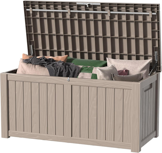 120 Gallon Outdoor Storage Box – Waterproof Deck Box for Patio & Garden,Light Brown