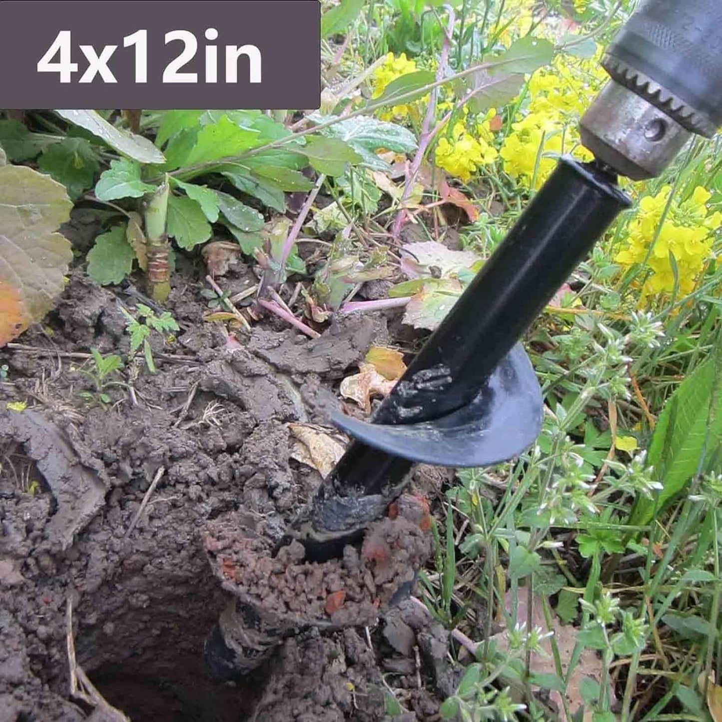 TCBWFY 4x12inch Auger Drill Bit for Planting,Heavy Duty Garden Auger Spiral Drill Bit Bulb Planter Tool for Planting Bedding Plants,Universal for Cordless Drill