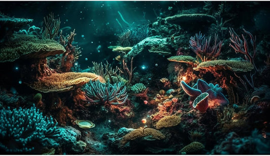 Aquarium Background Colorful Picturesque Coral Reef Terrarium Background Tropical Sea Various Hard Corals Underwater Landscape Fish Tank Backdrop Aquarium Poster Background Vinyl 24x12in