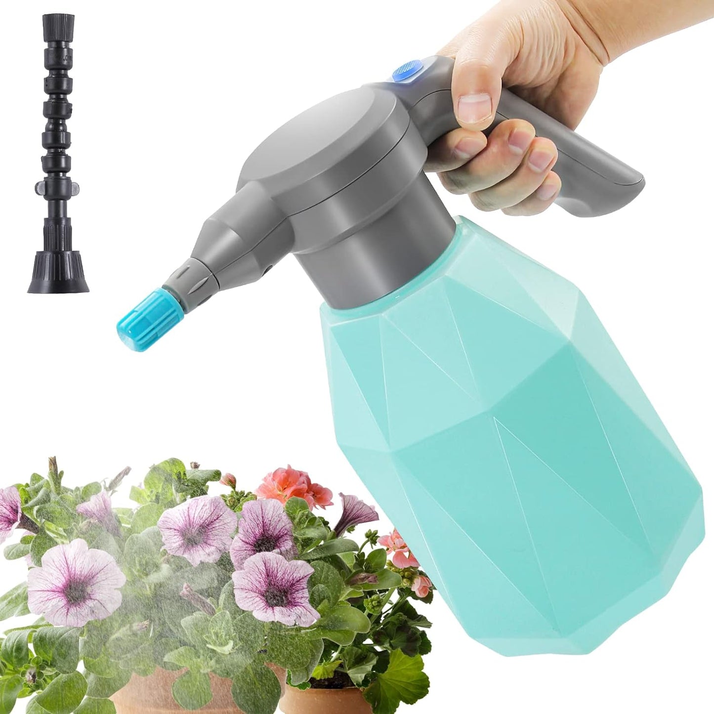 0.5 Gallon Electric Spray Bottle Plant Mister for Indoor/Outdoor Plants, 2L Automatic Watering Can Rechargeable Battery Powered Sprayer with Adjustable Spout for Garden, Fertilizing, Cleaning