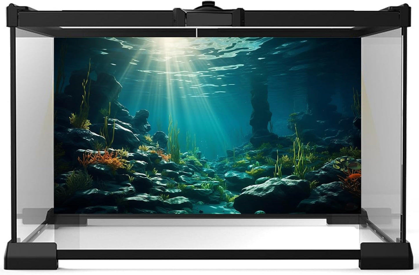 Aquarium Background Ocean Floor Fish Tank Background Underwater Coral Reef Stone Aquarium Backdrop Seaweed Background Sunlight Tank Backdrop Perfect Aquarium Backdrop Durable Vinyl 36x20in