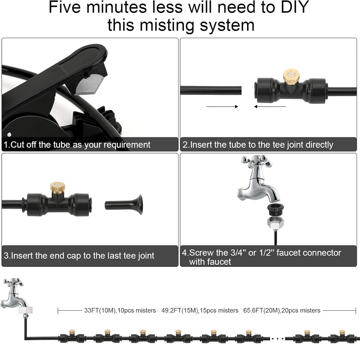 Misting Cooling System, DIY 33FT(10M) Misting Line +10 Brass Mist Nozzles+ a Brass Connector(3/4'') Outdoor Mister System for Patio Waterpark Garden Trampoline Greenhouse