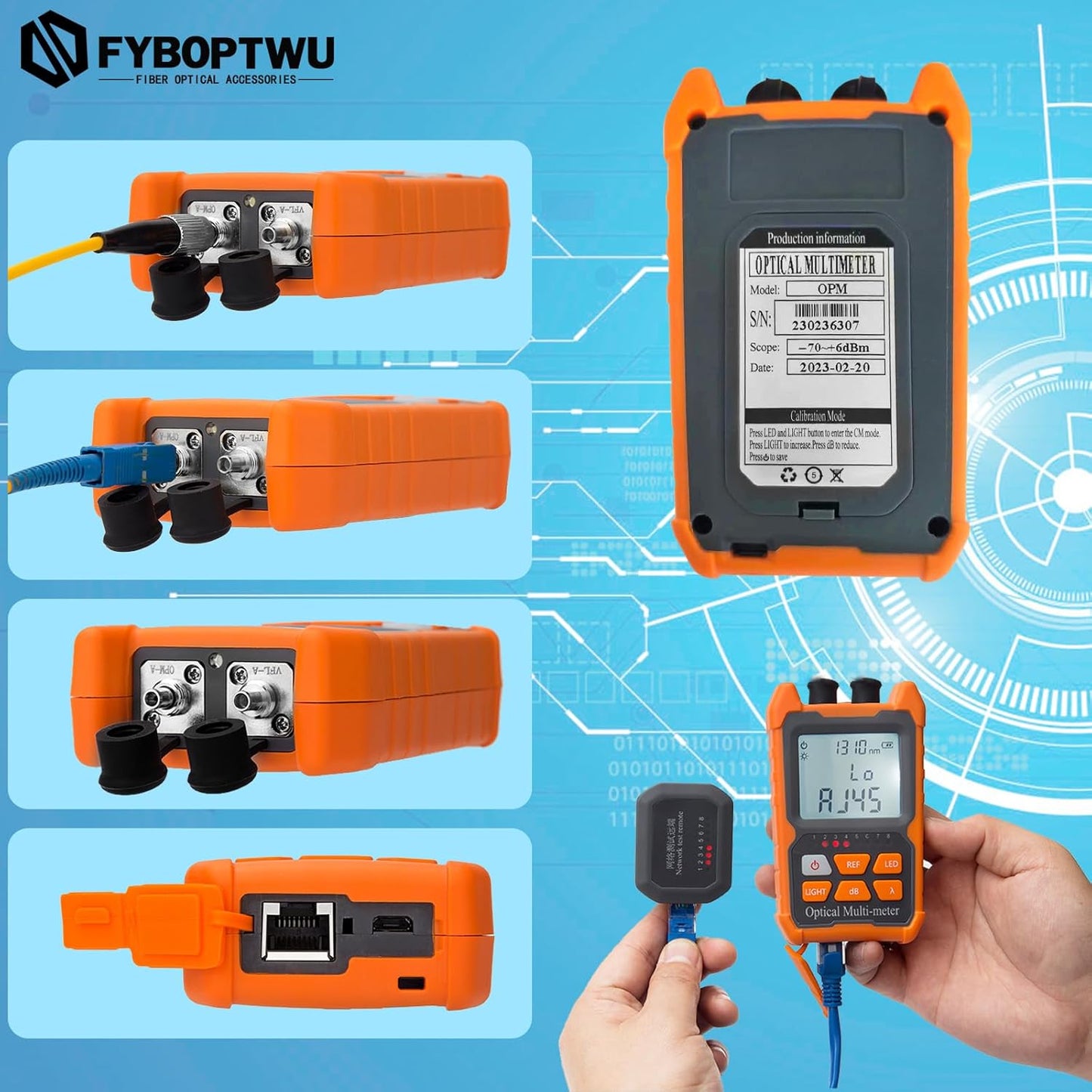 4 in 1 Function Fiber Optic Tester Portable Optical Power Meter (FC/SC/ST) & VFL 2mw Visual Fault Locator & LED & RJ45 Network Test, OPM & VFL, Range: (-70) dBm ~ (+6) dBm，2pcs