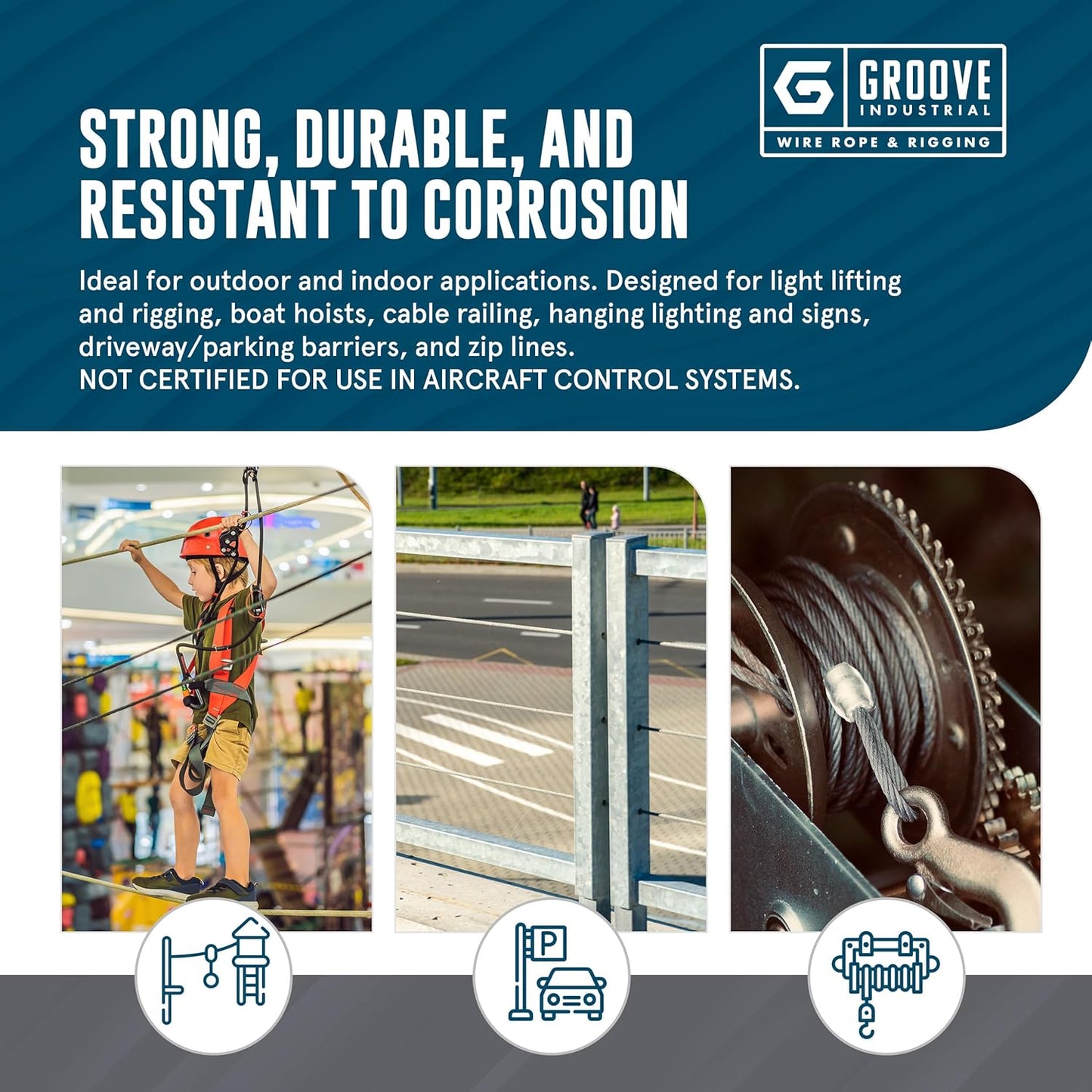 3/8’’ 7x19 Hot Dip Galvanized Aircraft Cable – Steel Wire Rope - 100 Feet