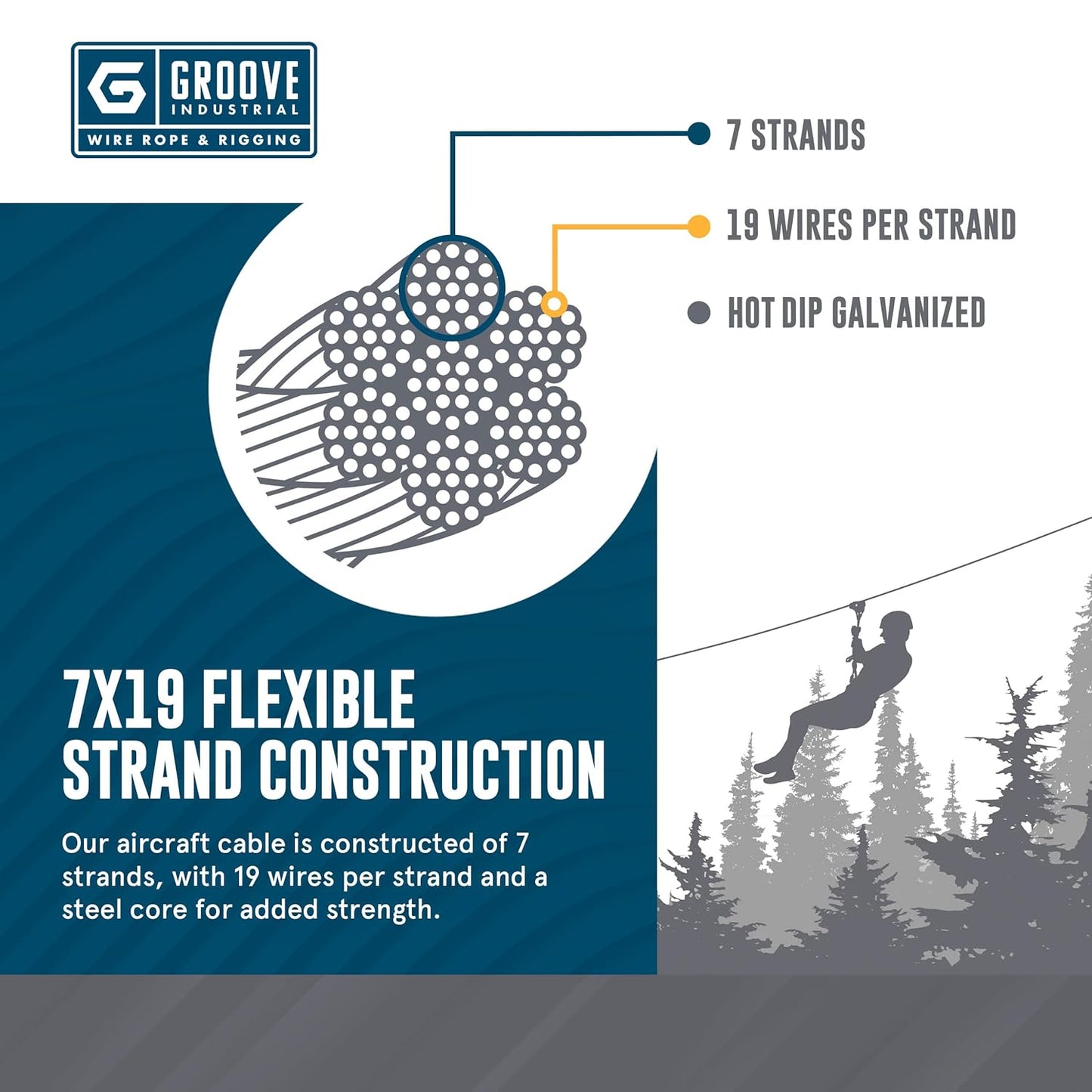 1/4’’ 7x19 Hot Dip Galvanized Aircraft Cable – Steel Wire Rope - 700 Feet